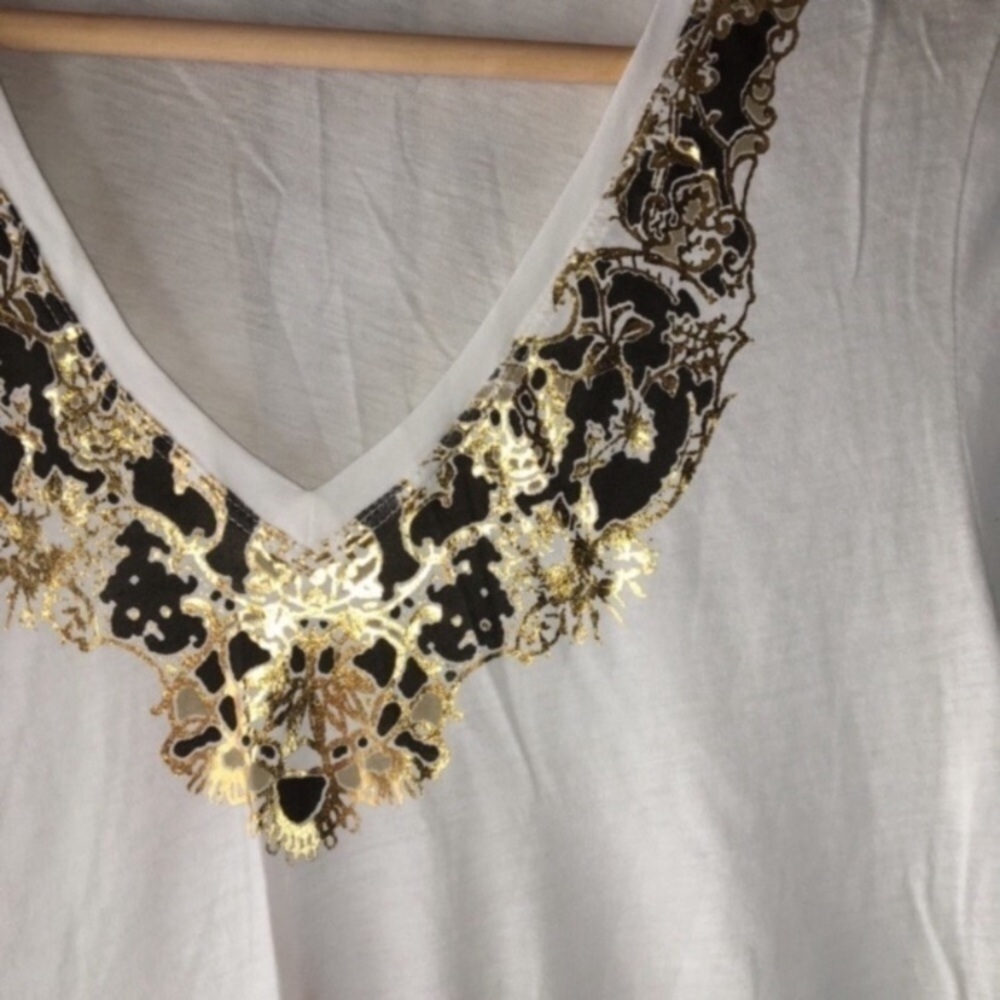 Tahari White Printed Neck Blouse - Picture 3 of 4